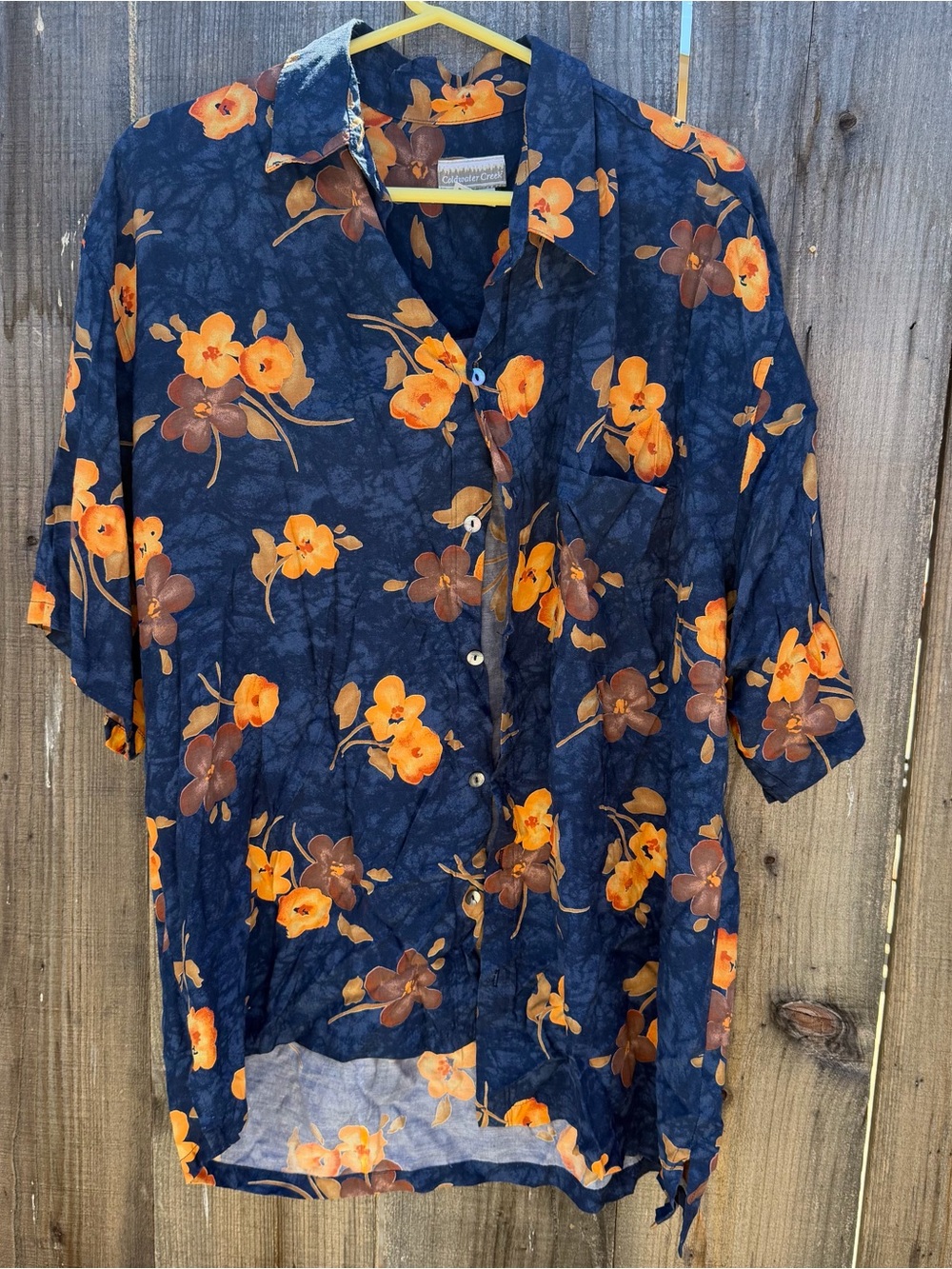Coldwater Creek Men's Floral Button Down Navy Shirt